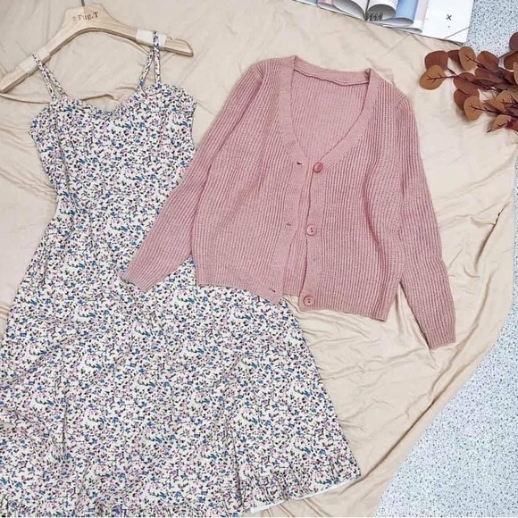 Set Pink Cardigan + Floral Midi Dress Size S - Picture 1 of 3